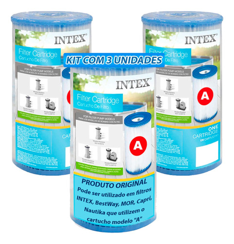 Kit 3 Refil Intex Cartucho Modelo A Filtro Piscina Inflável