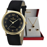 Relogio Champion Dourado Pulseira Couro Original