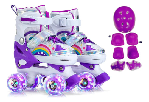 Patins Roxo Lindo Rodinhas De Led + Kit Proteção Completo Ro