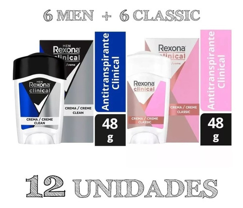 12 Unidades Rexona Clinical - 6 Women + 6 Men 48g En Crema