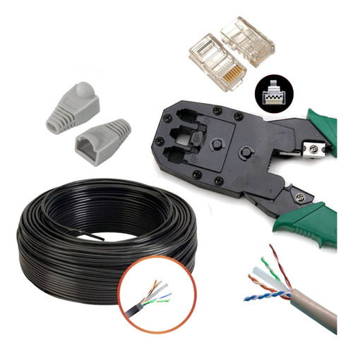 Crimpeadora Rj45+50mts Ext Cat6+10 Rj-45 Pl+10 Capuchones