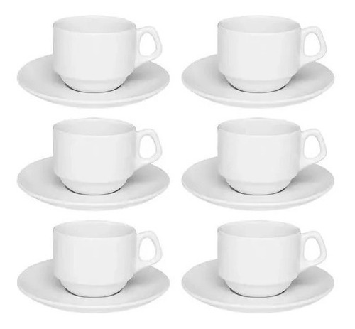 6 Xícara Chá Cafe Oxford Porcelana Empilhável Hotel 180ml