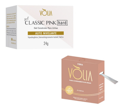 Volia Kit Gel Pink Hard 24g + Fibra De Vidro Premium Em Rolo
