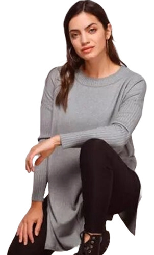 Sweater De Lana Mujer Largo Holgado Cuello Redondo Kierouno