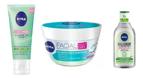 Kit Nivea Limpiador, Gel Hidrat Y Agua Micelar Efecto Mate 