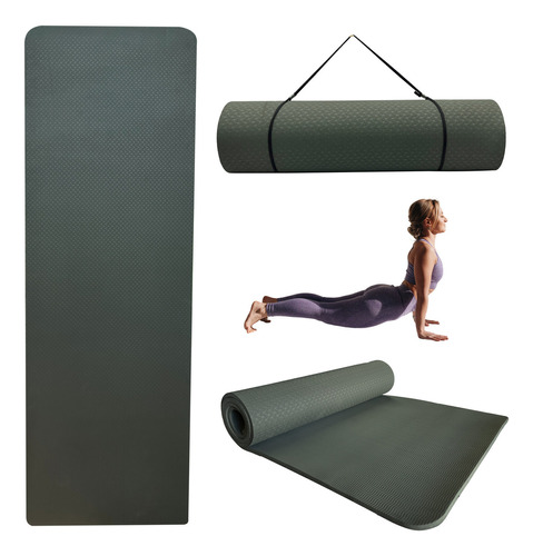 Tapete 10mm Portátil Yoga Pilates Fitness Ejercicio Tpe Color Verde Oscuro