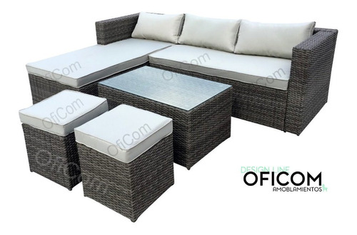 Juego Living Jardin Simil Ratan Sillones Mesa Puff Oficom