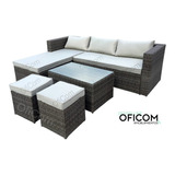 Juego Living Jardin Simil Ratan Sillones Mesa Puff Oficom