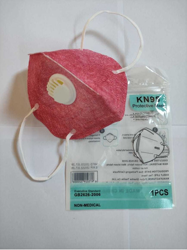Kn95 Estampado Mezclilla Rojo Con Válvula Paq. 2 Piezas