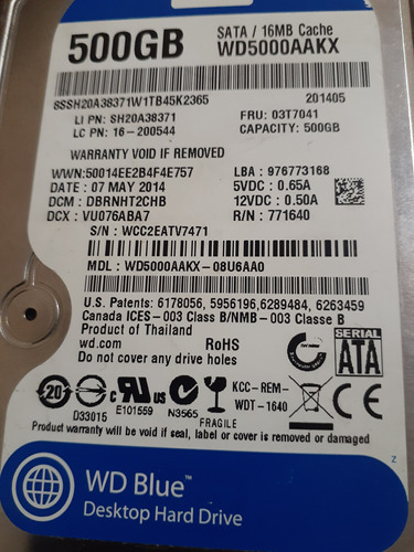 Disco Rigido Western Digital Wd5000aakx 500 Gb  Mas 4 De 250