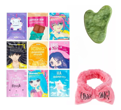 Pack 10 Mascarillas + Piedra Gua Sha + Diadema Maquillaje