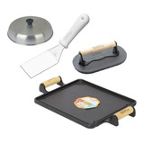 Kit Chef Hamburgueiro Artesanal C/ Chapa De Ferro Fundido