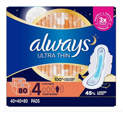 Always Ultra Delgadas Noche Toalla Femenina Caja Con 80 Ct