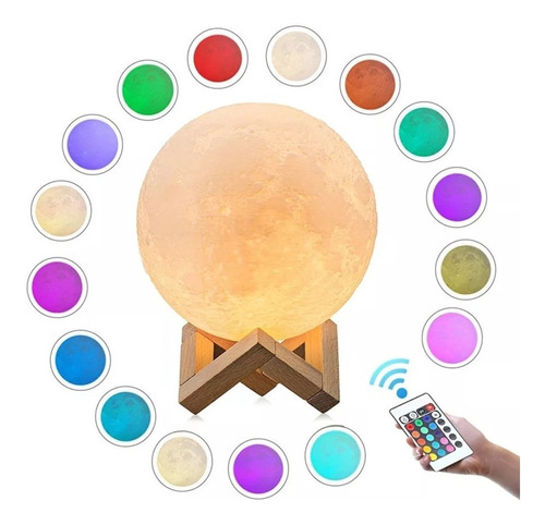 Lámpara Táctil Luna 3d Led 16 Colores Usb + Control Remoto