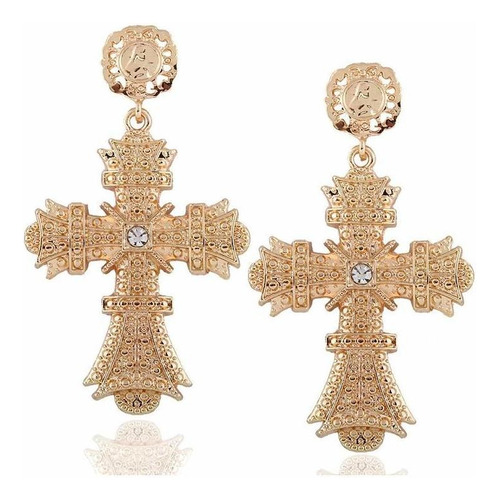 Pendientes De Cruz Grandes, Diseño Barroco De Cristal De C.