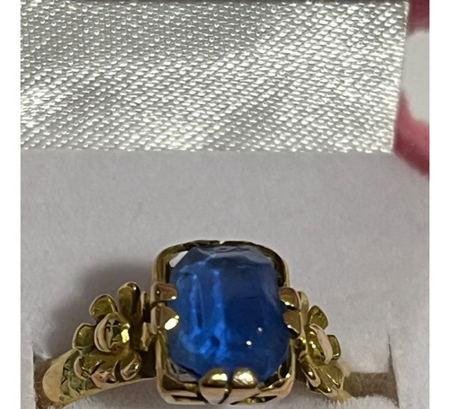 Anillo Antiguo C/ Piedra Azul Zafiro. Oro Amarillo 18 K 3.5g
