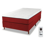 Colchão Magnético Solteiro 0,88x1,88 Massageador Energia Bio Quântica Infra Vermelho Anti Germes + Cama Box Cor Bordô