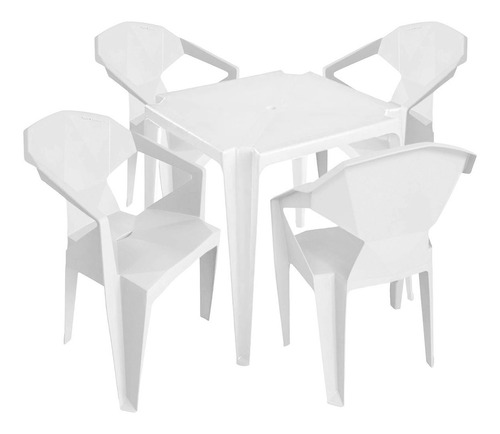 Kit Mesa Com 4 Cadeiras Monobloco Diamond Branca C /nf