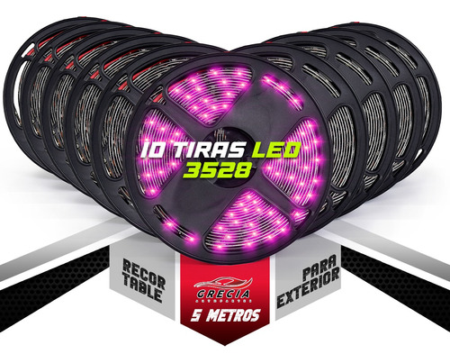 10 Rollo Tira 300 Led 3528 Negro Recortable Para Exterior 5m