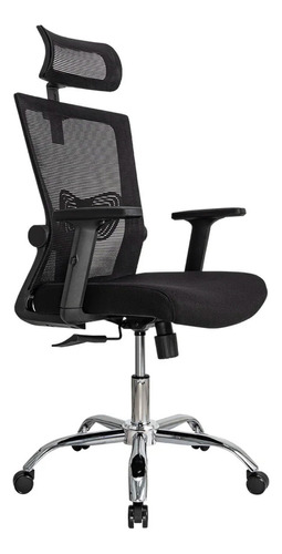 Silla De Oficina Presidente Ergonomus Delphi Base Cromada Color Negro