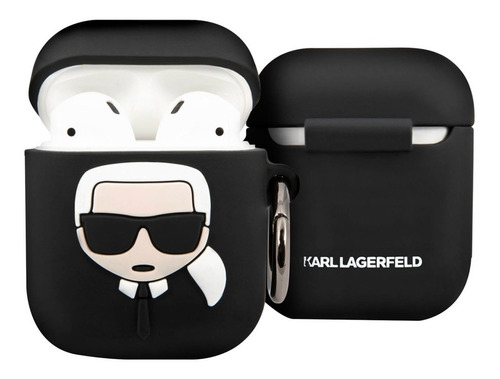 Funda Case Karl  Silicon Logo Compatible Airpod Negro