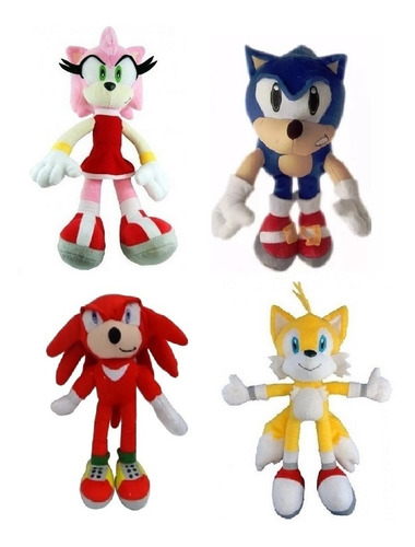 4 Bonecos Pelúcia Turma Do Sonic Knucles Tails Amy 35 Cm