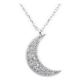 Collar Dije De Luna Plata 925 Y Zirconias Dama Mujer Vicari