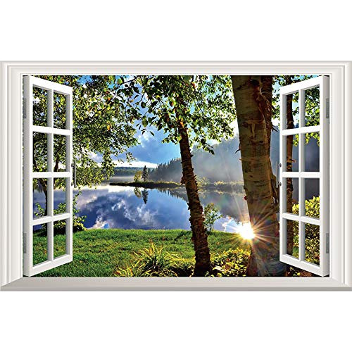 Pegatinas De Pared De Ventanas Falsas 3d Peaceful Lake ...