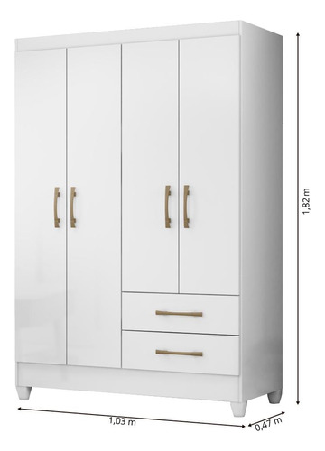 Guarda-roupa Essencial Chile Cor Branco De Mdp Com 4 Portas