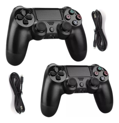 Kit 2 Controles Sem Fio Manete Compatível Ps4 Cor Preto