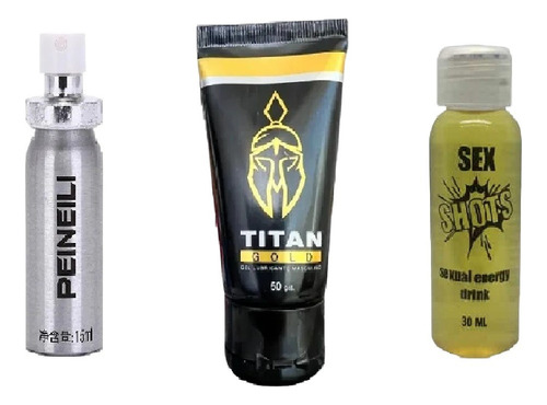 Pack X3 Lubricante Titan Gold + Spray Peineili + Viagra