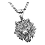 Collar Color Plata Acero Inoxidable Lobo Odin Vikingo Hombre