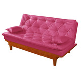 Sofa Cama Caribe Courino Couro Sintetico Essencial Estofados Cor Rosa