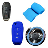 Cubre Volante + Funda Llave Silicona Ford Ka Nuevo - Azul