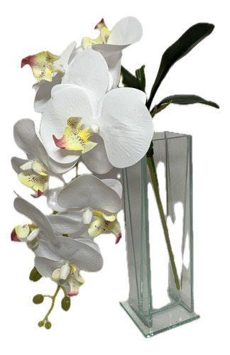 Orquídea Artificial Flor Silicone Com Folhas Arranjo Enfeite