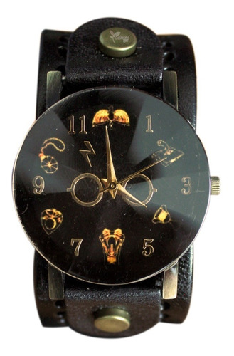 Reloj Harry Potter Lentes Dorado Analogo Pulsera Vinipiel