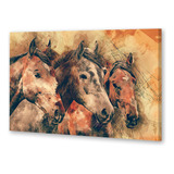 Cuadro 60x90cm Animales 3 Caballos Estilo Acuarela Arte