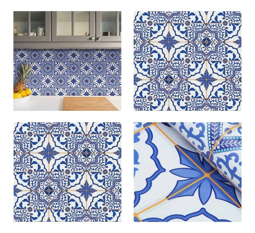 Papel De Parede Adesivo Lavável Azulejo Português 1mx45cm