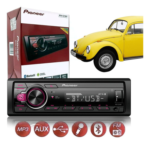 Rádio Fusca Itamar Pioneer Bluetooth Entrada Usb Aux Sync