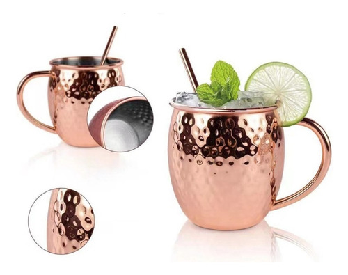 Set De 2 Mugs De Cobre Tragos Moscow Mule Mojito Bar