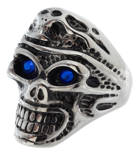 Anillo De Calavera Momia Cubic Azul Acero Quirúrgico Hombre