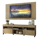 Rack Com Painel E Suporte Tv 65 Rodízios E 2 Portas Rustic