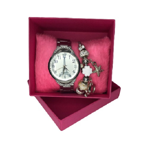 Relógio Feminino Prateado Elegante Sutil + Pulseira E Caixa