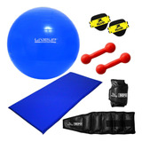 Kit Fitness Bola Suíça, Colchonete, Caneleiras E Halter