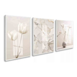 Quadro Decorativo Flores Boho Abstrato Neutro Com Vidro