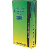 Caneta Pilot Bp-1 Inox 0.7 Preta - Caixa C/ 12 Un Cor Do Exterior Preto