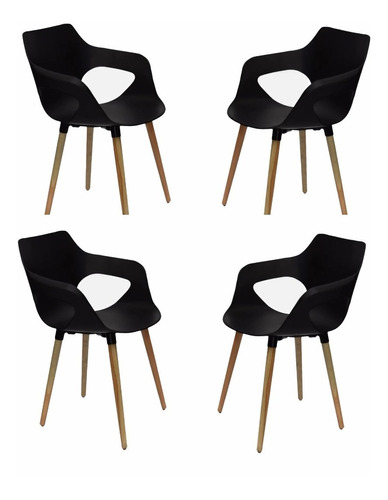 Sillon Eames Blanca Negro Pack X4 Madera Moderna Fuerte