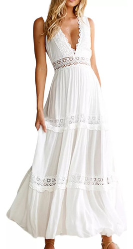 Vestido Blanco Largo Civil Casamiento Importado Talle L Xl.