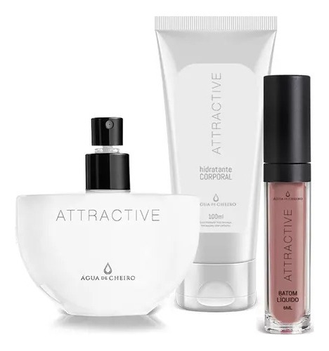 Kit Attractive Mini (1 Deo Colônia 30ml+1 Body Lotion 100ml+1 Batom Líq. Nude 6ml) - Água De Cheiro