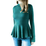 Remera  Media Polera Marca  Mab Corte Peplum Algodón Verde 